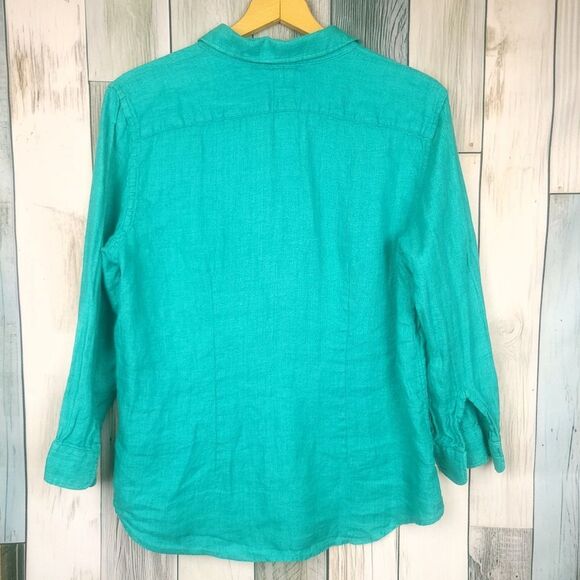 Ralph Lauren Teal Long Sleeve Linen Button Down Shirt Size Large - Picture 9 of 9